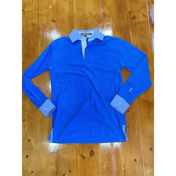 LOT (2) Alial Fital Mens Med Golf Polo Long Sleeve Short Blue Collar Made In USA - Picture 8 of 16